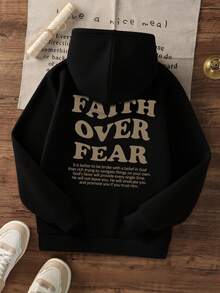 秋季 Tween Girl 休闲印花黑色保暖衬里连帽衫 - 黑色 - 查看 3