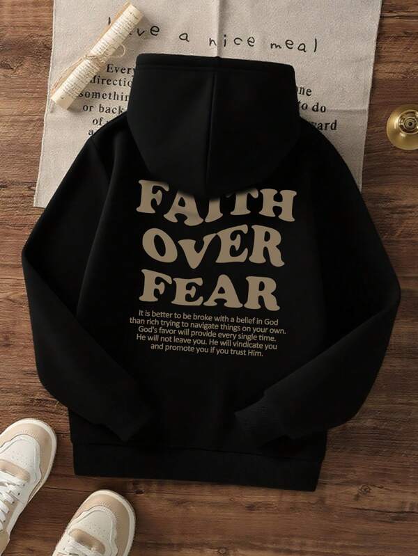 Tween Girl Casual Printed Black Thermal Lined Hoodie Sweatshirt For Autumn