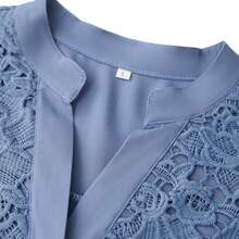 Women's Tunic Tops Lace Flower V Neck Long Sleeve Button Down Blouse For Spring Summer Streetwear - Blue - View 5