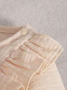 MommBaby MommBaby Infant Girls' Solid Color Cotton Ruffle Embroidered Long Sleeve Romper With Open Crotch Pants, Casual Outfit For Spring & Autumn