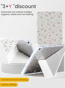 A Beautiful Cartoon Pink Letter Flower Small Floral Pattern Double-Sided Painted Acrylic Transparent Crystal Back Plate Shockproof Support Sleep Wake-Up Tablet Case,Pad Case Compatible With Ipadtablet Case,Pad Case Compatible With The Ipad Is Compatible With The 10th Generation, The 10.2-Inch IPad 7th/8th/9th, And The 10.9-Inch Air 4th/5th. It Can Hold A Stylus As A Holiday Gift