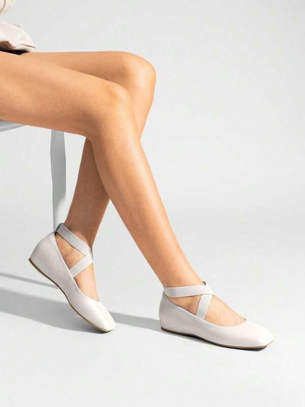 Women's Flats Square Toe Slip-On Ballet Flats Comfortable Dress Elastic Ankle Straps Flats Shoes