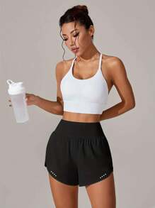 Women Plus Size High Waisted Elastic Waist Slim Fit Workout Shorts, Fashion Casual Side Slit Pockets Outdoor Sports Yoga Shorts, Spring/Summer