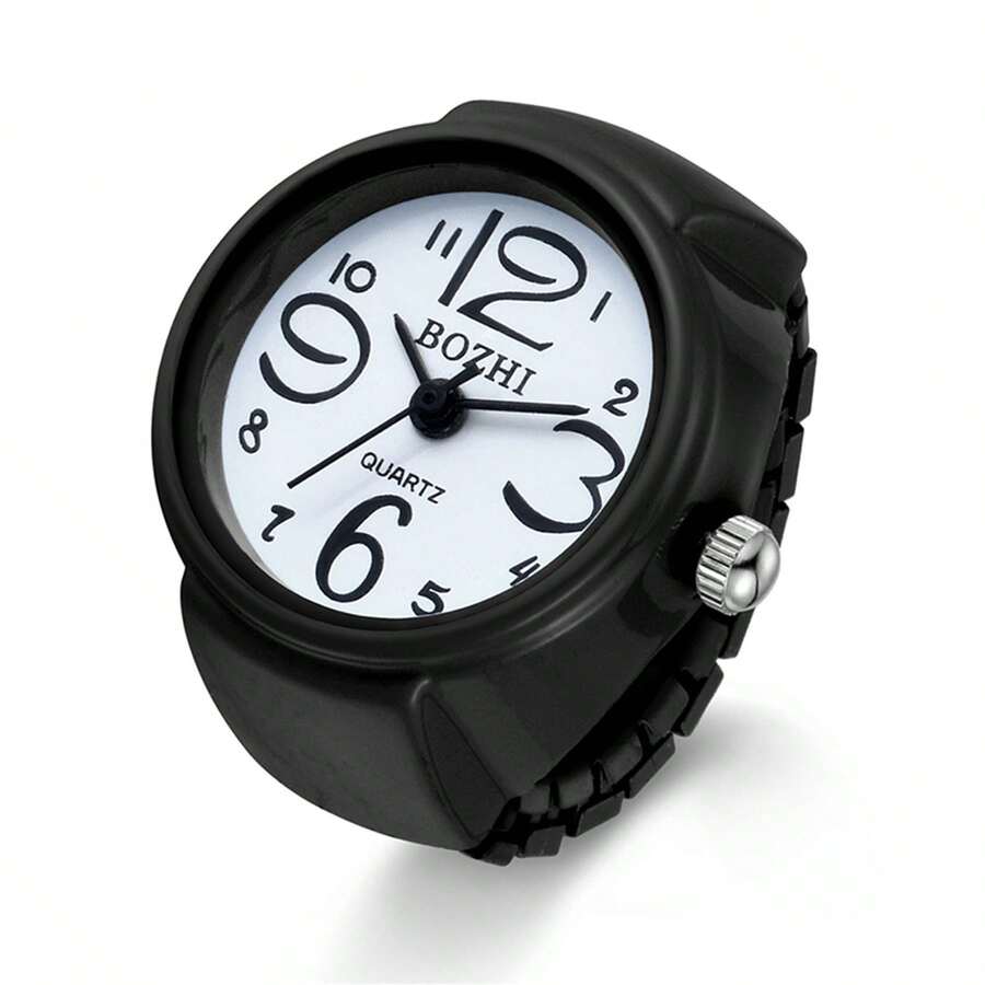 Simple Fashion Large Digital Dial Dial Elastic Strap Hand Ring Watch - 黑色 - 查看 1