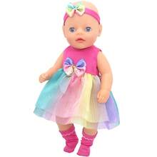 1 件 14 英寸娃娃衣服、可爱卡通图案娃娃睡衣、服装彩虹裙套装、生日或节日礼物，适合小女孩和小男孩，适合 14 英寸女孩或男孩娃娃及其他娃娃配饰、房间装饰 - 粉色 - 查看 6