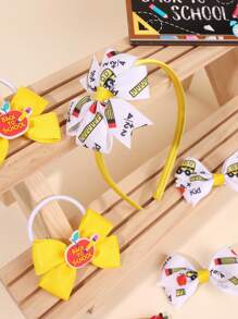 Set da 7 pezzi di accessori per capelli per il ritorno a scuola, con fermagli per capelli in tessuto colorato, lacci per capelli, fermagli a forma di matita e mela, fascia per capelli, forcine, set di accessori per capelli di moda per ragazze, adolescenti, studenti, per uso quotidiano e come regalo