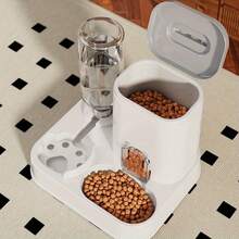 Dispensador automático de agua para gatos y perros con recipiente de comida integrado - Capacidad de 1-10L, sin necesidad de baterías, diseño blanco moderno para una limpieza y hidratación fáciles - Solución de hidratación duradera para mascotas, comedero automático para mascotas, accesorio elegante para mascotas, construcción resistente
