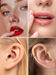 3 chiếc khuyên mũi bằng thép không gỉ mạ 18K 16G, khuyên mũi hình móng ngựa tròn Zirconia 8mm 10mm dành cho nam nữ, trang sức xỏ khuyên không gây dị ứng - Bộ 3 món - Xem 4