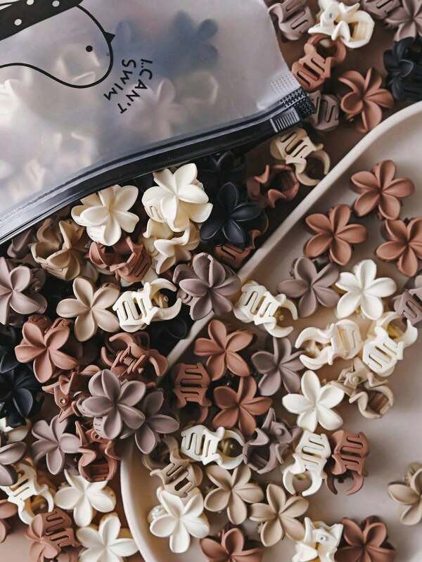 5/10/20pcs Mini Embellished Hair Claw Clips For Thick Hair, Anti-Slip Hairpin For Women, Cute & Strong Hair Accessory, Suitable For Curly Voluminous Hair In Matte Coffee Colors Elegant(Hair Clip Only, Storage Bag Not Included, Color Randow)