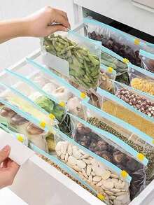 30个/10个装可重复密封食品保鲜袋，透明塑料拉链袋，适用于谷物、肉类、水果和蔬菜，双面密封袋，冷冻袋，加厚密封袋，高密度袋，可拆卸食品袋，厨房用品，厨房食品储存，厨房配件 - 彩色 - 查看 1