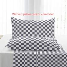 3pcs Geometric Checkerboard Duvet Cover Set (2*Pillowcases, 1*Duvet Cover, No Filler), Gray & White Checkered Bedding Set, Super Soft, Comfortable, Breathable, Suitable For All Seasons, Perfect For Bedroom, Guest Room, Dorm And Hotel Decor