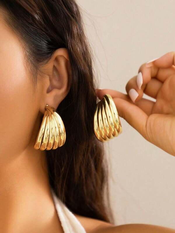 1 par de pendientes vintage de dos círculos, aro hueco de metal rayado, en color plateado y dorado, para mujeres como accesorio de joyería para fiesta, regalo, vacaciones