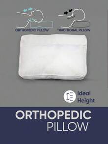 Orthopedic Support Pillow – 40x60x10 Cm – Microfiber Fabric With Ergonomic Design – White Piped Edges – Neck And Shoulder Pain Relief – Breathable, Durable & Washable – Made In Turkey - White - View 1
