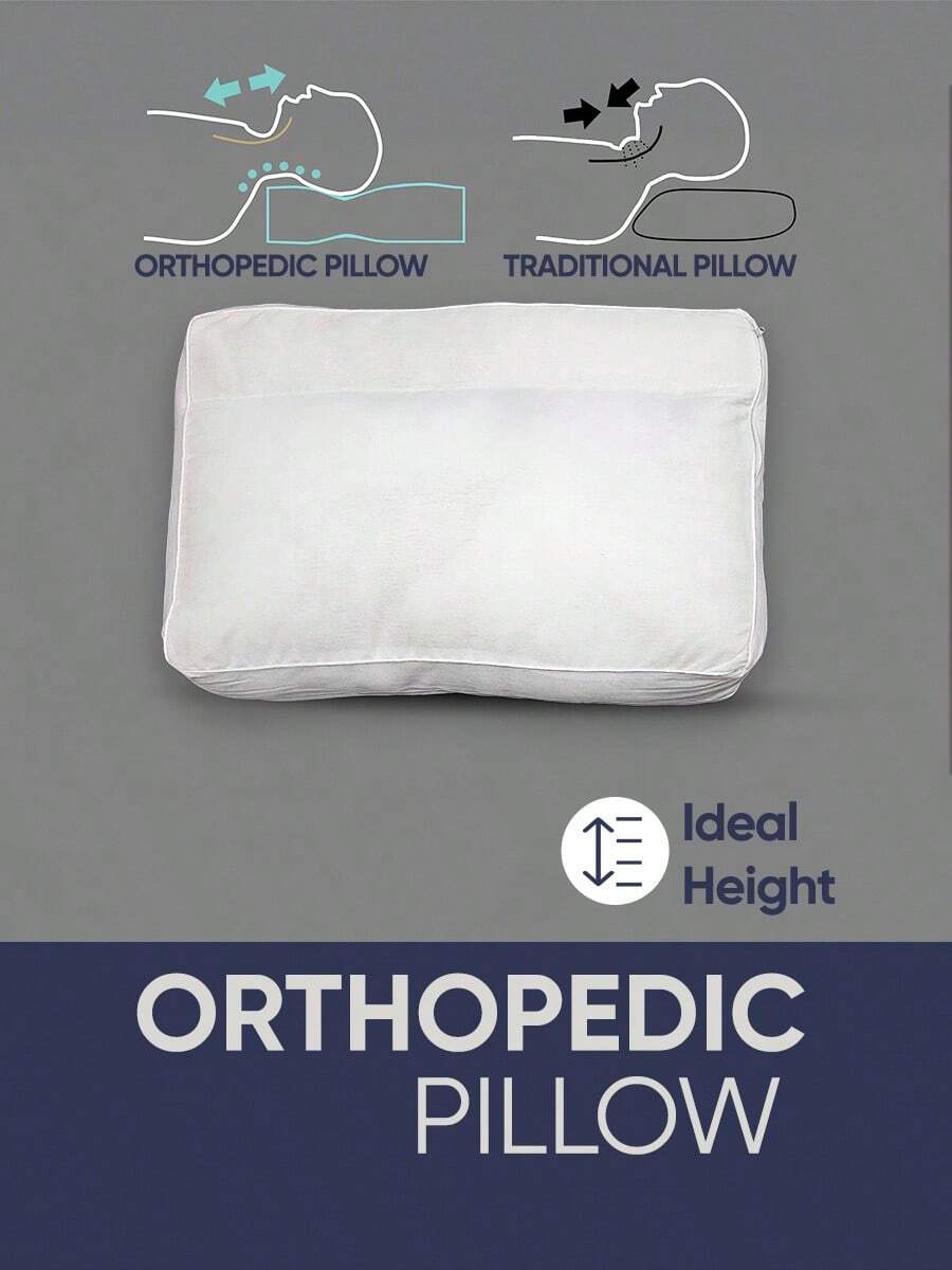 Orthopedic Support Pillow – 40x60x10 Cm – Microfiber Fabric With Ergonomic Design – White Piped Edges – Neck And Shoulder Pain Relief – Breathable, Durable & Washable – Made In Turkey - White - View 1