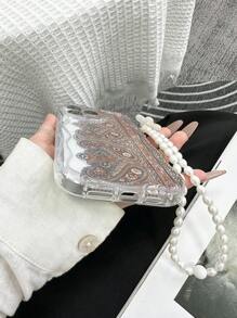 Funda de teléfono con pintura floral de borde ondulado con textura de crema y pulsera hecha a mano con cuentas, compatible con iPhone 16/11/16pro/16plus/16promax/16e/15Promax/13/14/12/XS/XR/7G/8P, Galaxy 11/12Pro/12/12X/13Pro/14Pro/15Pro/X3pro/, Redmi 10/9/Note9/12c/Note11pro/Note8Pro/9C/9a