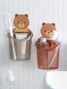 2 件免钉小熊架子壁挂式牙刷牙膏杯香皂梳浴室收纳整理架 - 彩色 - 查看 8