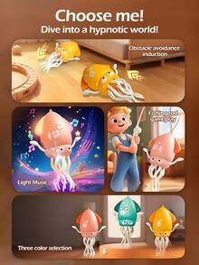 儿童搞笑跳舞章鱼音乐玩具 - 自动感应避障，可爱、放松、益智早教夜灯玩具