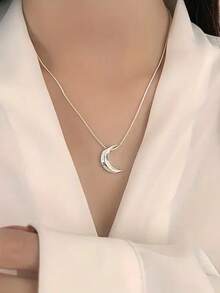 新月形不锈钢吊坠项链，防过敏，银色链条，珠宝礼物 - 彩色 - 查看 3