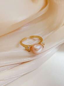 1pc Handmade Baroque Style Irregular Pearl Ring, Silver Vintage Stacking Rings For Women Everyday Wear