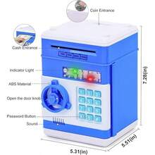 Refasy Piggy Bank Cash Coin Can ATM Bank Electronic Coin Money Bank For Kids Age 3-12, Money Savings Box Mini ATM Coin Bank Toys Gifts For 3 4 5 6 7 8 9 10 11 12 Year Old Boys Girls - Blue - View 2