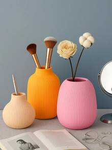 1pc Colorful Ribbed Decorative Vase - Minimalist Sculptural Home Decor, Suitable For Autumn Tabletop, Dorm, Back To School, Halloween And Thanksgiving Decoration - Multicolor - View 3