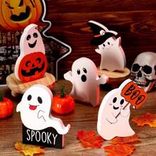 3/4 pièces Décorations d'Halloween mignonnes pour l'intérieur - Décoration d'Halloween/Décoration de fantôme, Panneaux fantômes en bois d'Halloween pour table, bureau, étagère à étages, cheminée - Décorations fantômes d'Halloween effrayantes