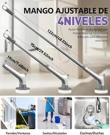 Cepillo Electrico para Baño Limpieza, [IPX8 Resistente al Agua] Cepillo Giratorio para Baño sin Cable con 9 Cabezas de Cepillo Reemplazables, Larga Duración, Mango Ajustable para Tina, Piso - Gris - Ver 5