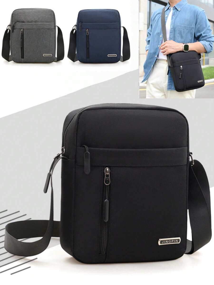 男士尼龙斜挎手机包，多层拉链信使单肩包手提包和钱包，适合商务旅行 - 彩色 - 查看 1