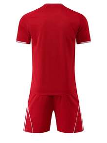 2pcs Personalized Football Jersey, Liverpool Football Jersey, Men's Personalized Football Jersey, Red Football Jersey, Men's Sports Suit, Sports Suit, Men's Running Suit, Summer Men's Suit, Men's T-Shirt Suit, Football Jersey, Personalized Football Jersey, Football Jersey With Number Printing, Suitable For Daily Wear, Football, Badminton, Basketball, Minimal Chic - Red - View 2