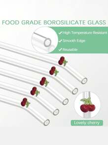 6 Pcs Glass Cherry Drink Straws Reusable Clear Bent Straw Cute Transparent Cocktail Straw Decorative Curved Drinking Straws With Cleaning Brush For Coffee Juice, For Teacher's Gift - Multicolor - View 7