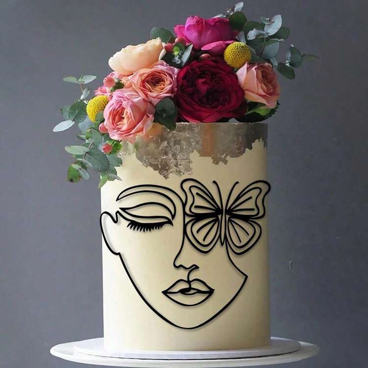 1pc/3pcs Abstract Minimalist Line Acrylic Birthday Gold Cake Topper Mnimalist Character Art For Woman Birthday Party Cake Decorations - Multicolor - View 11