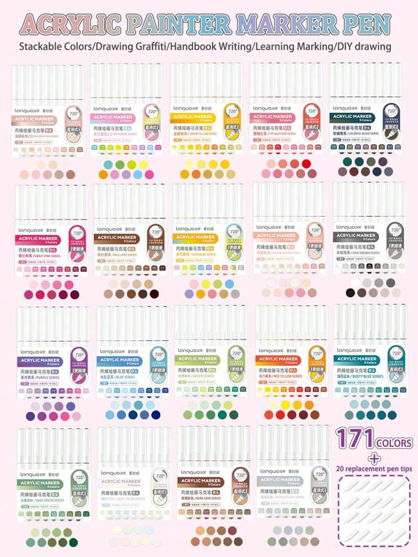 171 Colors Straight Liquid Soft Tip Marker, Strong Coverage, Color Opaque, Professional Drawing Markers, Suitable For Cartoon Character Drawing, Stone, Glass, DIY Graffiti, Ceramics, Metal Surfaces,Back To School Gifts For Boys & Girls