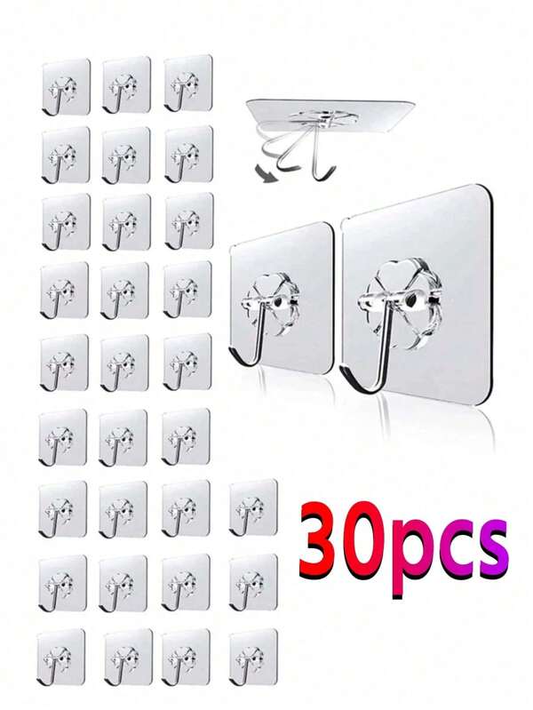 1/10/20/30pcs Acrylic Glue Drill-Free Adhesive Wall Hooks, Multi-Purpose Stainless Steel Hanging Storage Racks For Family Room Closets, Kitchen, Bathroom, Bedroom, Office Door Hooks - Strong Grip, No Marking, Easy To Install