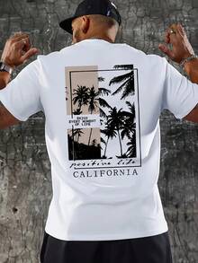 Camiseta de manga corta para hombre de corte regular, con estampado de California, a la moda y casual, cómoda y versátil, adecuada para usar durante todo el año - Blanco - Ver 7