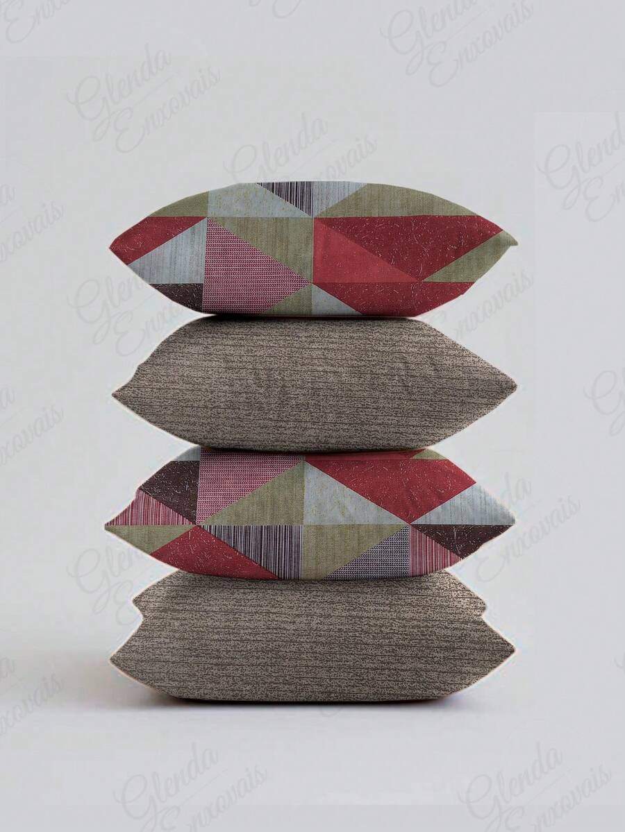 (4 Units) 45x45 Pillow Covers – 2 Plain And 2 Printed – Assorted Colors – AL - Red-beige Triangular - View 1