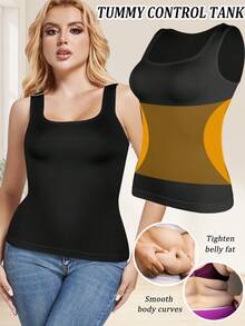 Slimming Women Tummy Control Shapewear Abdomen Compression Camisole Cami Vest Tank Top Body Shaper Ladies Underwear Undershirts Shaping Tops Shirts Wide Shoulder Strap No Pad - Black - View 1