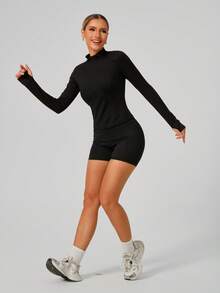 Naked-Feel Tight Waist Yoga Shorts, Breathable Running Gym Shorts With Pockets - Black - View 6