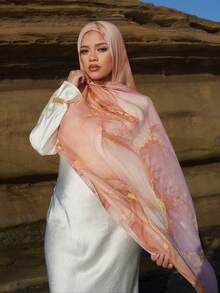 1件装女士波西米亚风渐变金箔印花头巾，柔软防风围巾披肩，春夏百搭街头风配饰 - 熱帶粉紅色 - 查看 4