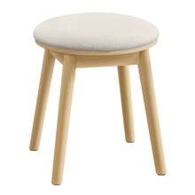 Sgabello per Toeletta, Sgabello Trucco, Sgabello con Gambe in Legno, Poggiapiedi Rotondo, Cuscinetti Antiscivolo, Camera da Letto, Bianco Crema e Beige Rovere - Bianco - Visualizzare 6