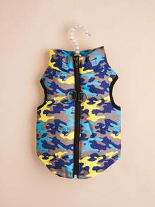 1pc Pet Clothes Autumn/Winter Fashionable Vest, Contrast Color Camouflage Zipper With Leash Hole, Suitable For Poodle, Bichon Frise - Multicolor - View 6