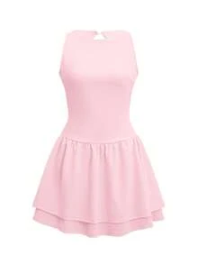 Women's Solid Color Fitted Backless Christmas Dress - Pink - View 3