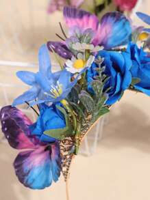 1 pièce Bandeau de couronne de fleurs de luxe baroque européenne et américaine, accessoire de coiffure de couronne de fleurs en soie pour costumes de séance photo