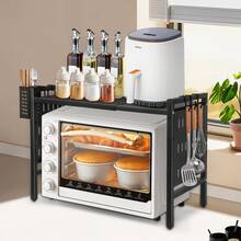 Extendable Microwave Shelf With Hooks, Microwave Stand, Kitchen Storage Rack -42-68*36*46 Cm - Black - View 1