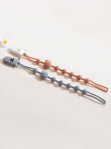 3pcs Baby Bear Design Anti-Lost Hanging Strap, Silicone Leash Clip Suitable For Bottles, Pacifiers, Teethers, Toys, Portable Baby Anti-Drop Chain