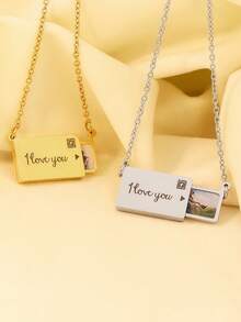 1 Pc Custom Pictures Photo Camera Necklace Personalized Pictures Photo Pet Pictures Letter Sentence Poem Number Logo Sign Can Open Mini Camera Page Memorial Pendant Stainless Steel Jewelry Pendant For Women Chain Birthday Gift Valentine's Day Gift Christmas Gift