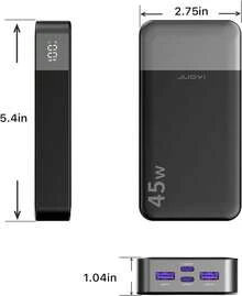 JUOVI 移动电源，便携式充电器，20000mAh 45W PD3.0 QC 4.0 快速充电电池组，带 LED 显示屏，2 个 USB-C 接口，2 个 USB-A 接口，适用于 Apple Phone 15，蓝色、绿色，适用于 Apple Phone、iPad、Android 手机，是送给家人、朋友、儿童、生日、圣诞节、冬季的礼物。适用于户外玩耍、购物、旅行、便携式电源。安全稳定的聚合物锂电池（黑色）。适用于暑假户外旅行/露营和应急备用移动电源，是送给家人、朋友、生日的礼物，电量显示 - 黑色 - 查看 9