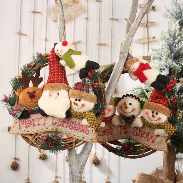 New Christmas Decoration Items: Elderly-Friendly Snowman And Reindeer Wicker Circle Ornaments, Small Work Wicker Flower Garlands, And Hanging Decorations.
