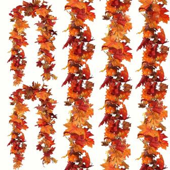 68.89 Feet Fall Leaf Garland - Artificial Maple Leaves Hanging Vines With Realistic Autumn Colors, Perfect For Thanksgiving, Halloween, Wedding, Christmas,Fireplace, Party, Porch& Home Decor - Durable & Weather- For Indoor/Outdoor Seasonal Decoration
