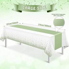 1/3pcs White And Green Tablecloth Decor Set, Plastic White Tablecloth, Printed Green Table Runner, Disposable Rectangular Tablecloth, Suitable For Birthday, Wedding, Anniversary, Graduation Party, 54 X 108 Inches - Multicolor - View 3