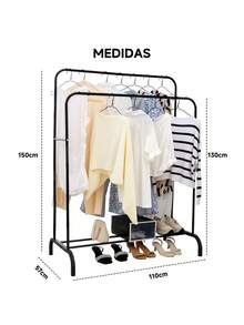 Perchero rack organizador doble para ropa armario closet multifunción hogar almacenamiento prendas soporte metálico resistente mueble dormitorio práctico organizador vestidor - Negro - Ver 2